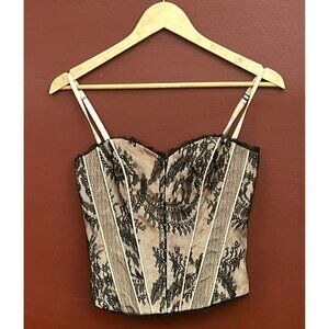 Vintage Y2K Cache Gold Black Lace Boned Corseted Top Size XS 1990s Whimsigoth